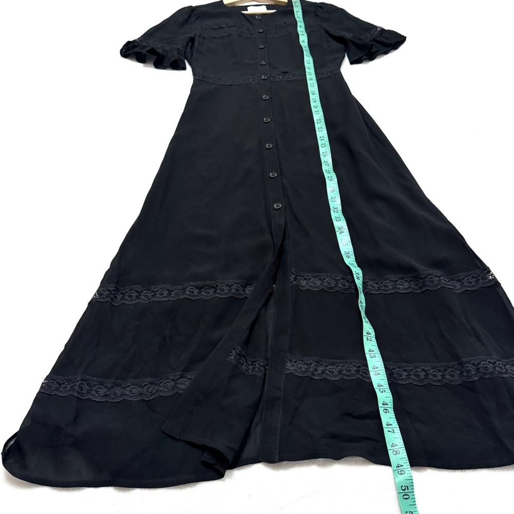 Reformation sz 2 Woodson in Black Lace Trim Midi Button Down Dress - Picture 9 of 10